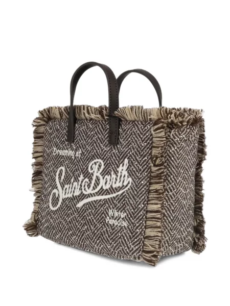 Geantă shopper Mc2 Saint Barth tricotate cu model herringbone maro