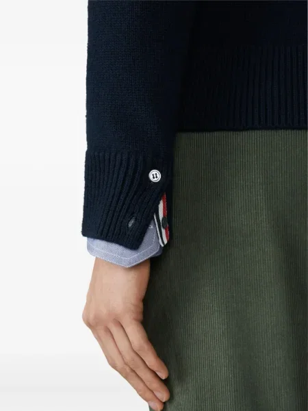 Pulover Thom Browne cu dungi de jumătate de fermoar albastru