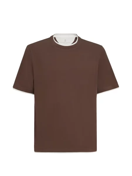 Tricou Brunello Cucinelli din jerseu cu decolteu în U maro