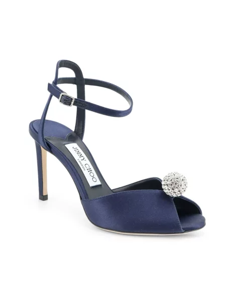 Satynowe sandały Jimmy Choo niebieskie