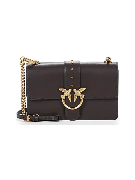 Pinko crossbody torbica usnjena rjava