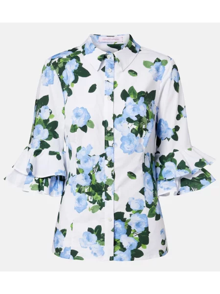 Cămașă Carolina Herrera cu model floral cu volane alb