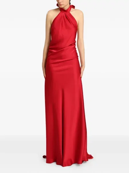 Rochie maxi Miau By Clara Rotescu cu gât halter roșu