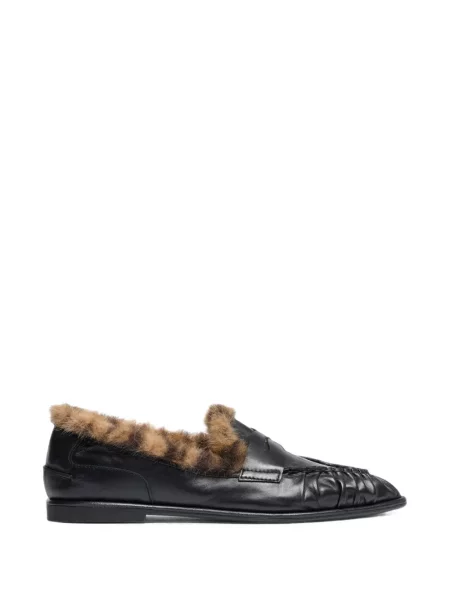 Pantofi loafer Ash cu volane cu blană negru