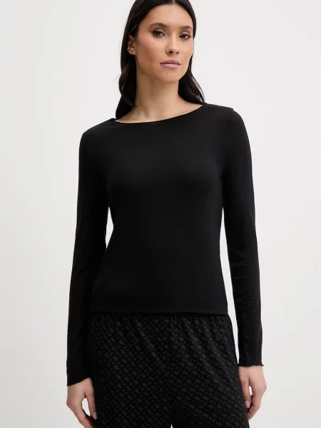 United Colors of Benetton longsleeve piżamowy z domieszką lnu czarny