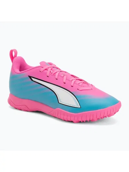 Încălțăminte de fotbal pentru copii PUMA Ultra 6 Play TT Jr poison pink/puma white/sun stream/bright aqua/puma black alb