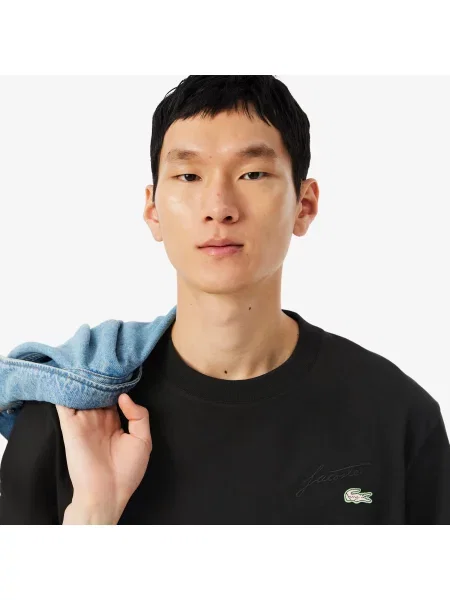 Lacoste T-Shirt Z Mocnej Dzianiny Jersey Z Haftowanym Symbolem czarny
