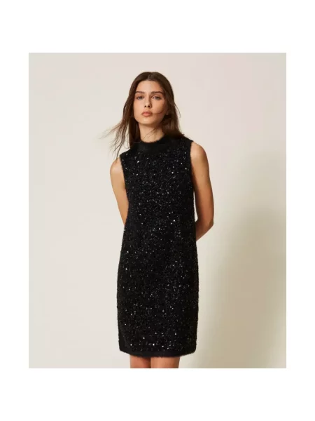 Sukienka mini Twinset z cekinami czarna