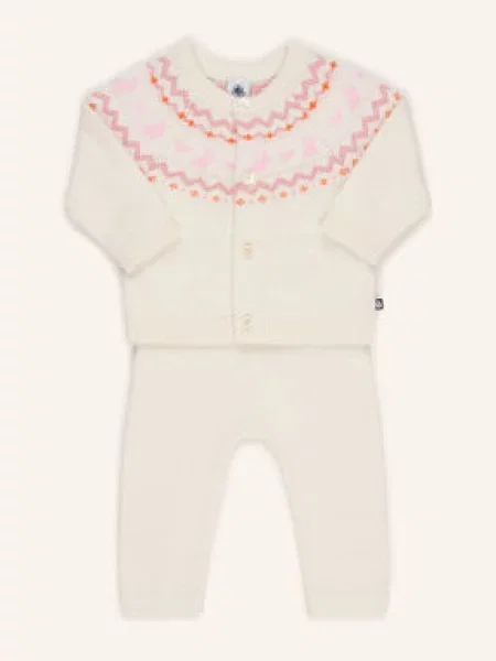 Petit Bateau Zestaw: Kardigan I Spodnie Z Dzianiny weiss różowe