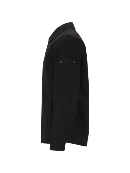 Vlněná košile Stone Island s kamínky černá