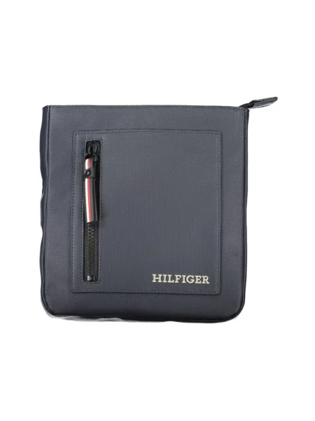 Lniana torba Tommy Hilfiger elegancka niebieska