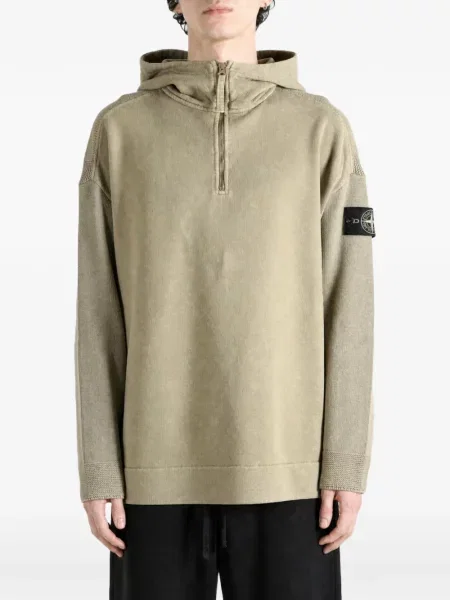 Πλεκτό hoodie Stone Island με κουκούλα πέτρες πράσινο