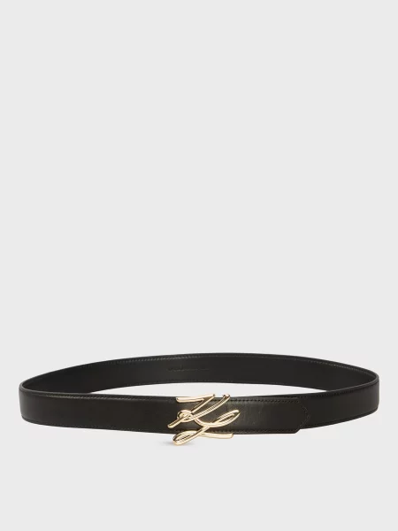 Шкіряний ремінь Karl Lagerfeld з автографом чорний