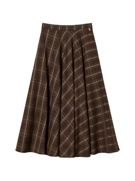 Fustă midi Twinset în carouri de flanelă maro