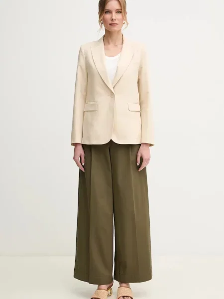 Піджак з домішкою льону Weekend Max Mara однобортний однотонний бежевий
