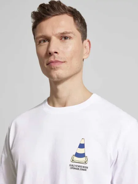 T-shirt z nadrukiem motywu i logo z tyłu Wood Wood biała