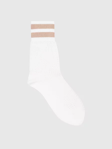 Шкарпетки в ажурний візерунок з контрастною смужкою Brunello Cucinelli білі