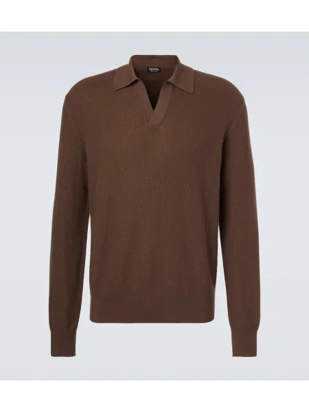 Pulover Zegna din cașmir de jumătate de fermoar maro