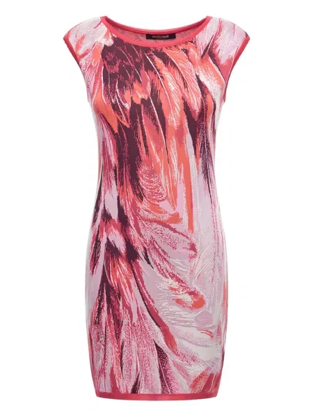 Rochie mini Roberto Cavalli cu pene tricotate de costum roz