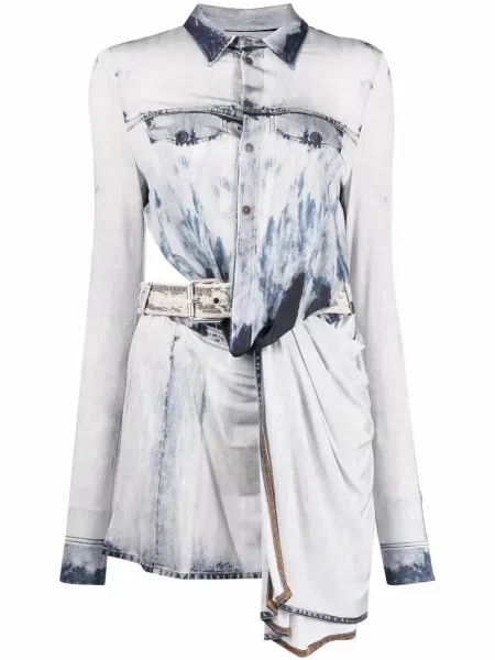 Sukienka jeansowa Diesel asymetryczna garniturowa niebieska