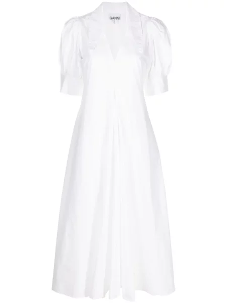 Midi rochie midi Ganni cu decolteu în V de costum alb