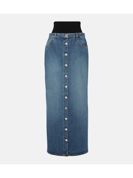 Maksi spódnica jeansowa Alaïa niebieska
