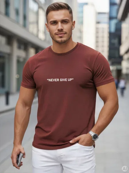 T-shirt z nadrukiem casual bordowy Dstreet