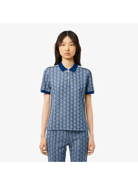 Lacoste Koszulka Polo Z Monogramem Slim Fit Ciemnoniebieska niebieski