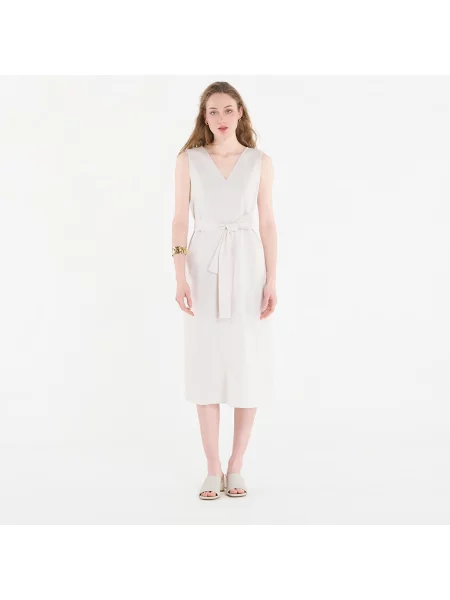 Φόρεμα Calvin Klein Linen V Neck Sleeveless Dress White Sand L λευκό