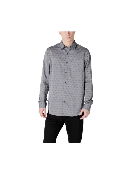 GUESS koszula biznesowa Mężczyźni Regular Fit wzorzysty M szary