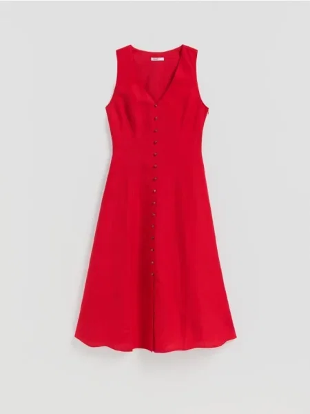 Reserved Rochie midi din amestec de in roșu