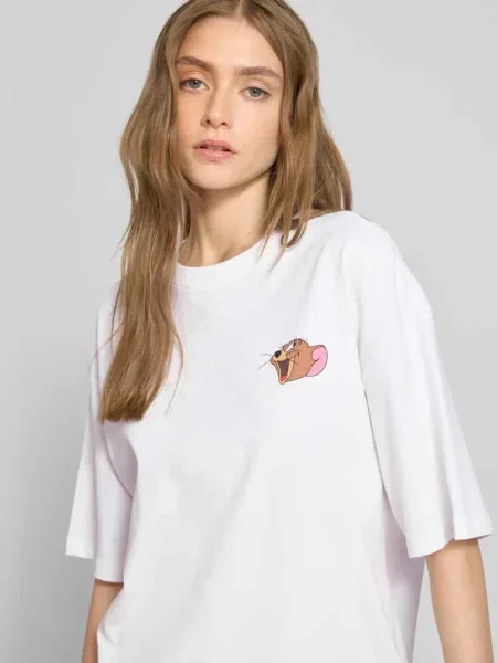T-shirt typu oversized z nadrukiem z motywem Review biała
