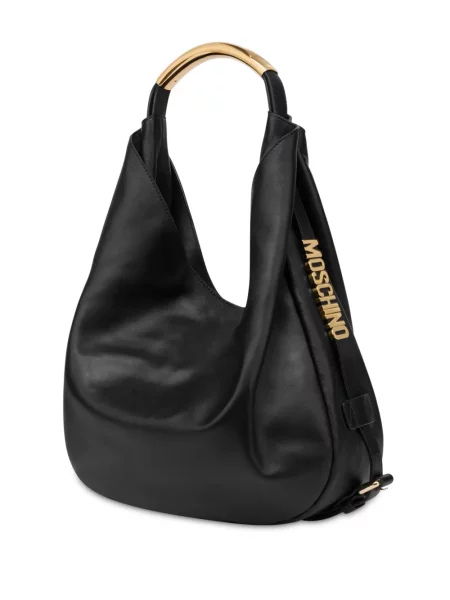 Iš natūralios odos odinė rankinė Moschino juoda