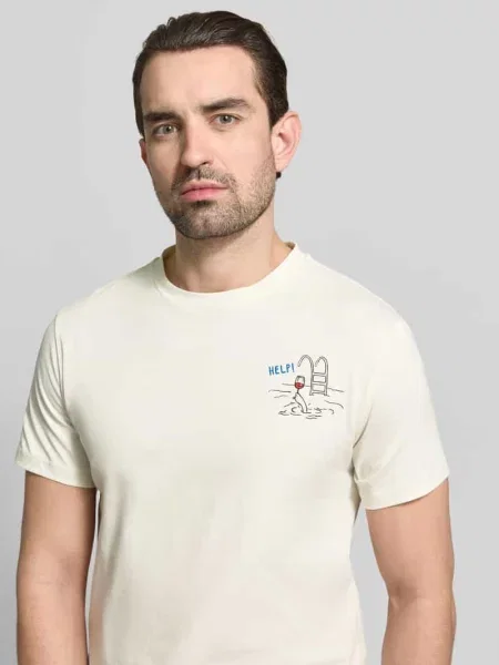 T-shirt z nadrukiem z motywem i okrągłym dekoltem Manuel Ritz biała