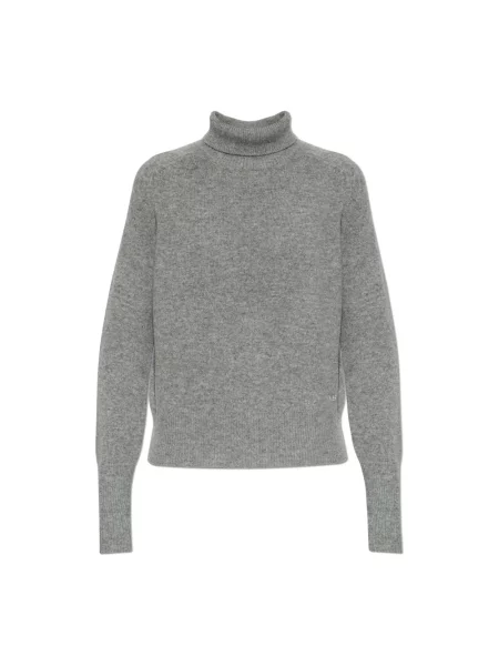 Sweter z golfem Victoria Beckham wełniany z logo do golfa szary