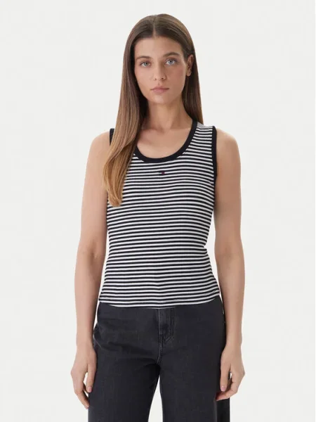 Pruhovaný tielko džínsový top Tommy Jeans čierna