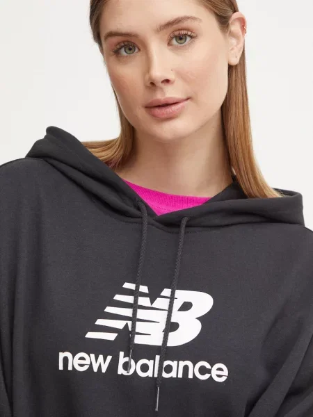 Хавлиени суичър с качулка New Balance с качулка с принт черно