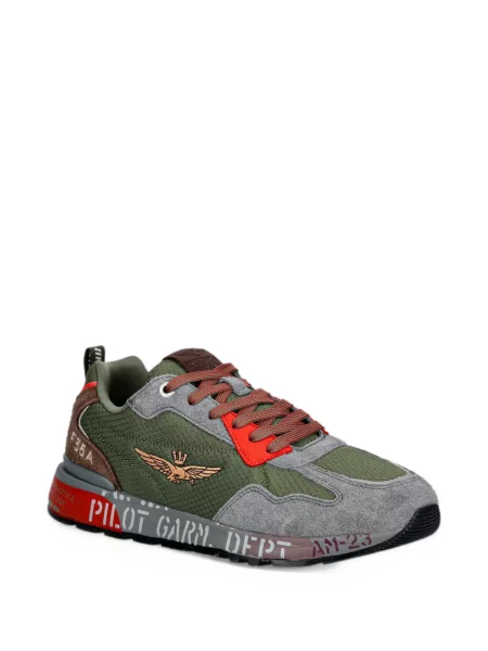 Sneakerși Aeronautica Militare cu broderie verde