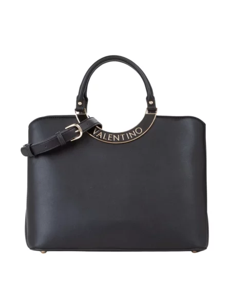 Lniana torebka skórzana Valentino By Mario Valentino czarna
