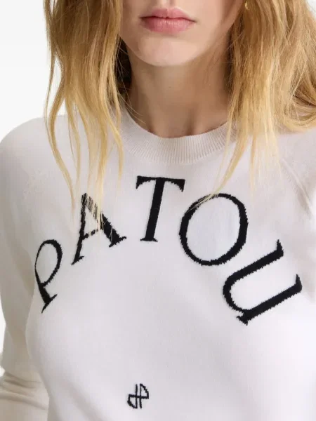 Pulover Patou cu broderie de lână alb