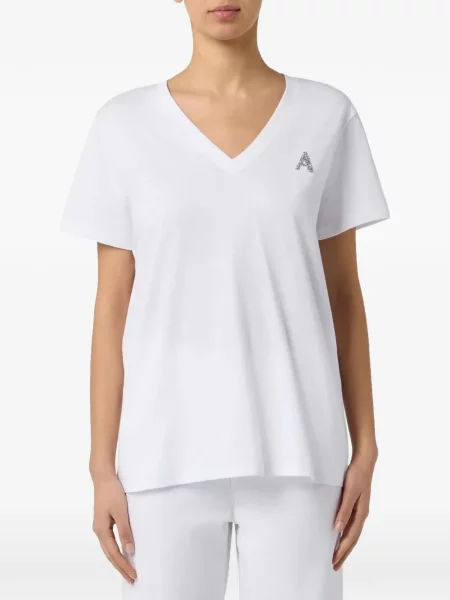 Stras tricou Armani Exchange cu decolteu în V alb
