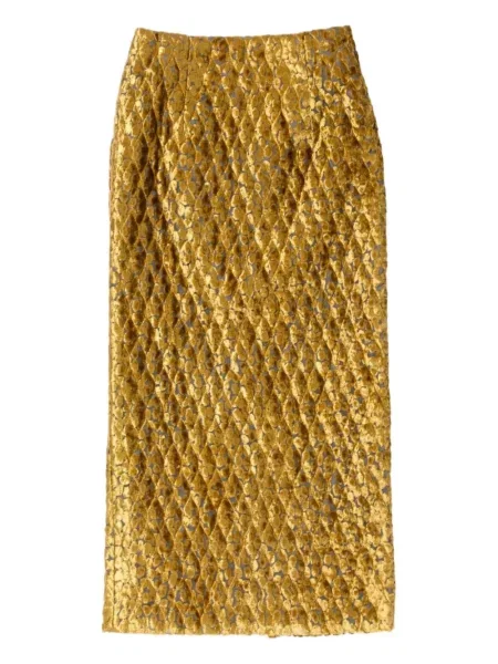 Aksamitna pikowana osłona spódnica ołówkowa Needles złota