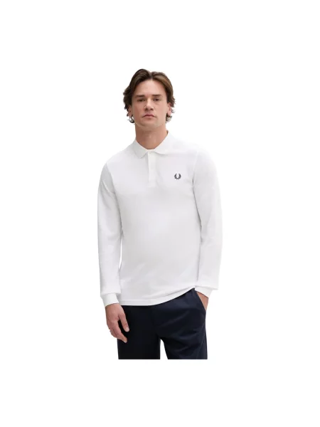 Zwykła koszulka polo z długim rękawem Fred Perry biała