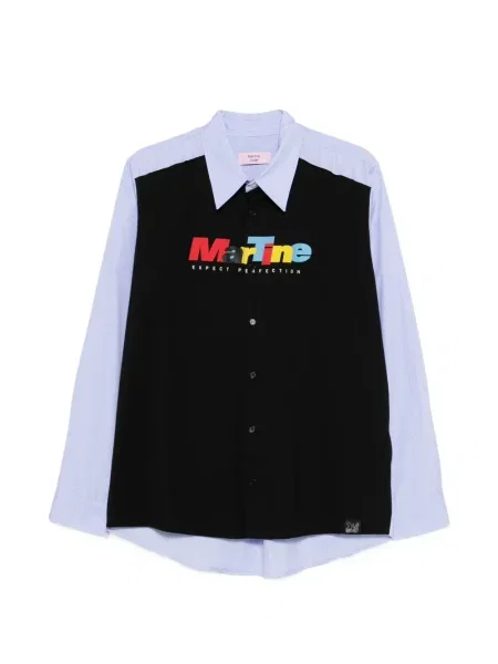 Поло тениска Martine Rose на райета с автограф синьо