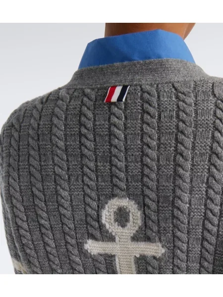 Vlnený kardigán Thom Browne sivá