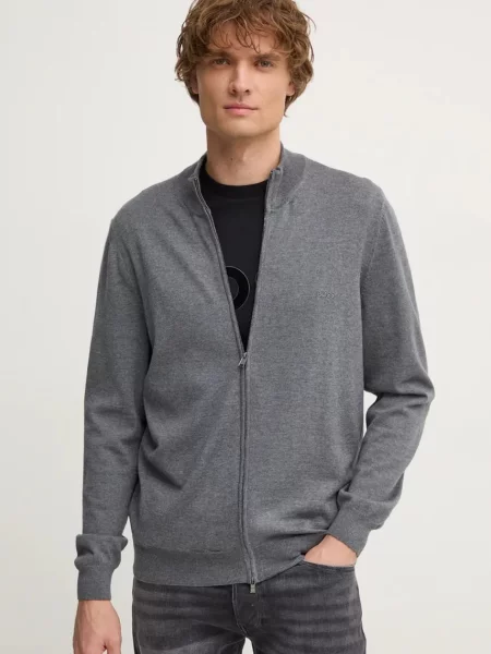 Вълнена жилетка BOSS сиво