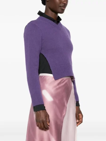 Pulover Julie Kegels cu broderie cu decolteu în V violet
