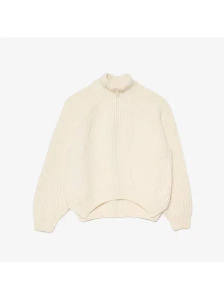 Lacoste Sweter Z Dzianiny Shaker Rib Z Zamkiem Błyskawicznym biały