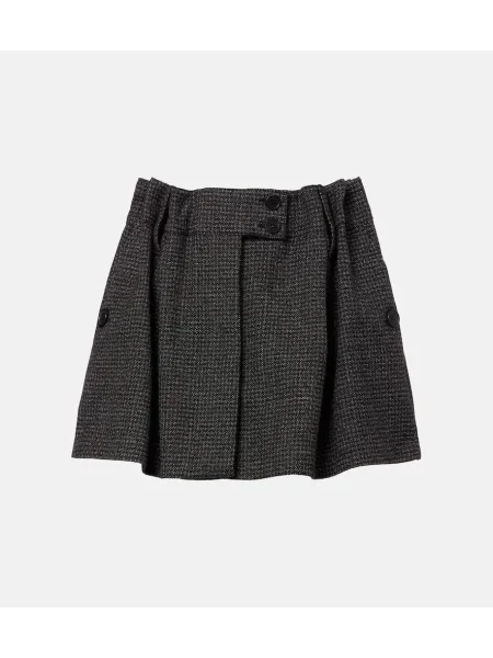 Fustă Prada de lână cu model herringbone negru