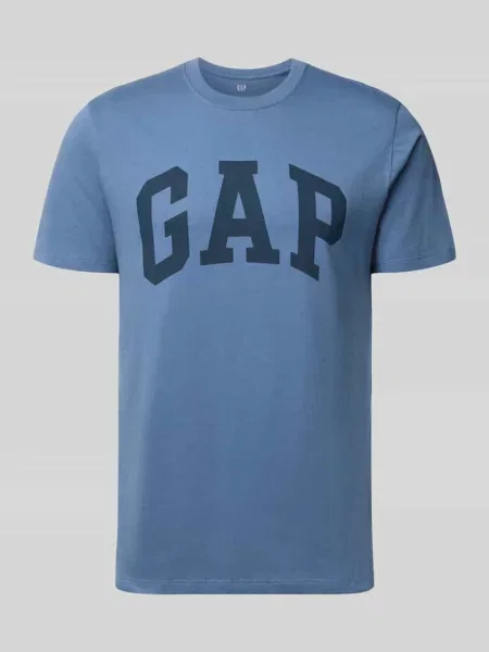 T-shirt z logo i okrągłym dekoltem Gap niebieska